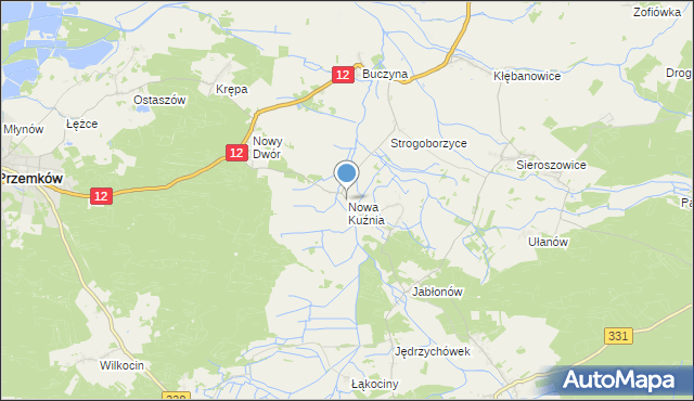 mapa Nowa Kuźnia, Nowa Kuźnia gmina Radwanice na mapie Targeo